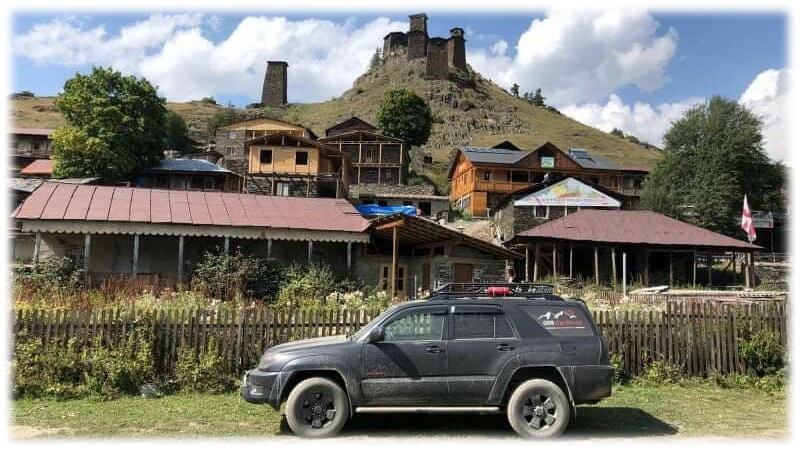 Rented vehicle in Georgian village