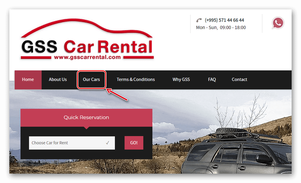 Car list section of the website